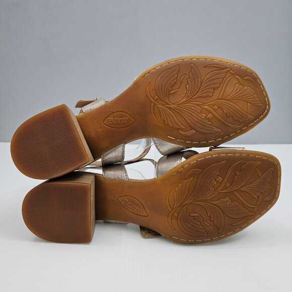 NEW Born Sadie Sandal Womens 9 Gold Metallic Leather Block Heel Ankle Strap - Picture 11 of 14